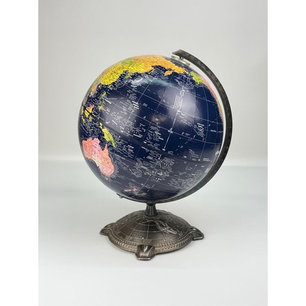 Globemaster Replogle World Globe Raised Relief Blue 12" Diameter w/ Metal Base